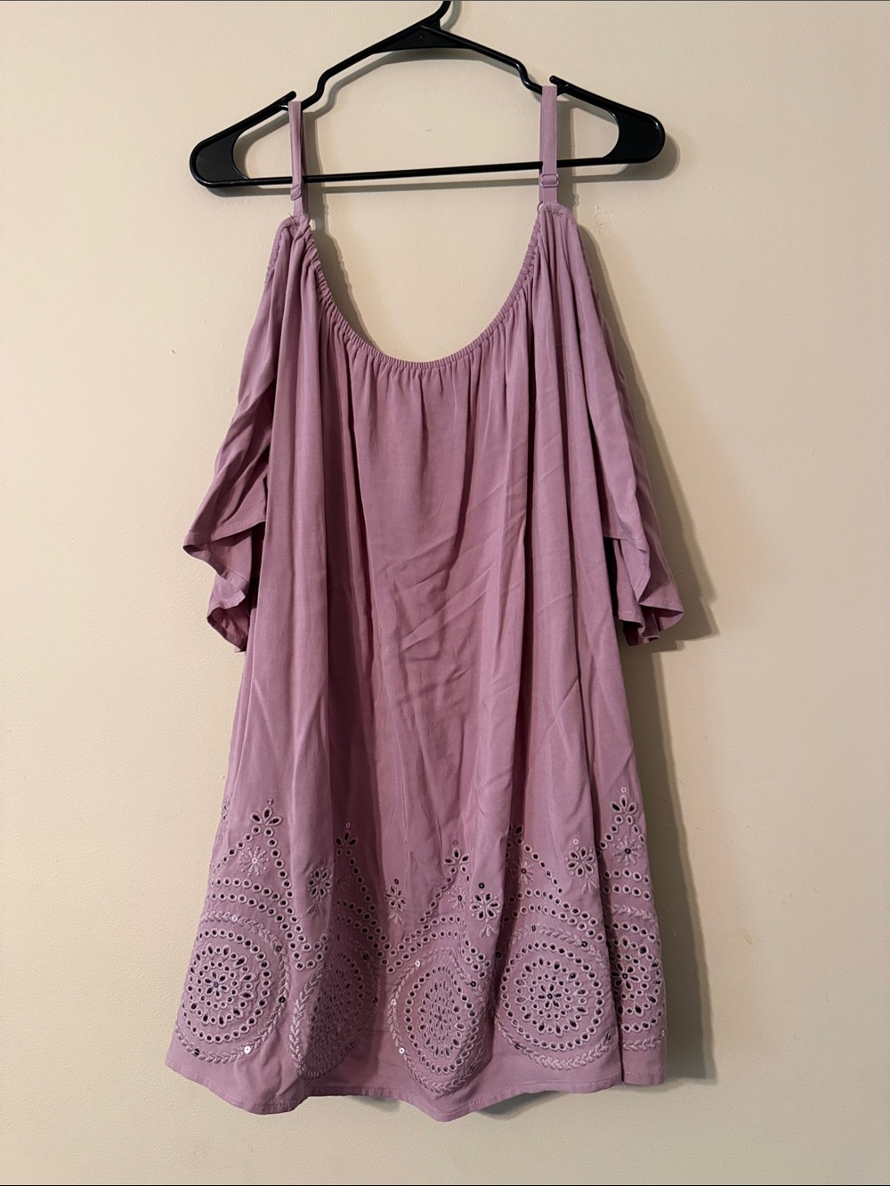 Lavender Cold-Shoulder Eyelet Dress